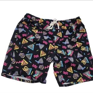 Vintage 80s Raw Yarn Twill drawstring shorts size large retro abstract beach